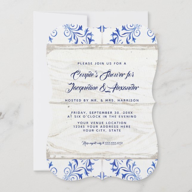 Couples Shower Farmhouse Navy Kraft Wood Rustic Invitation (Front)