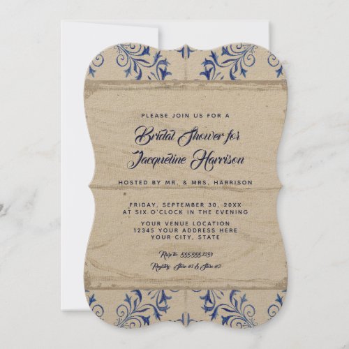 Couples Shower Farmhouse Navy Kraft Wood Rustic Invitation