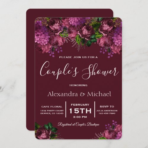 Couples Shower Floral Marsala Burgundy Invitation