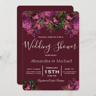 Couple's Shower Floral Marsala Burgundy Invitation