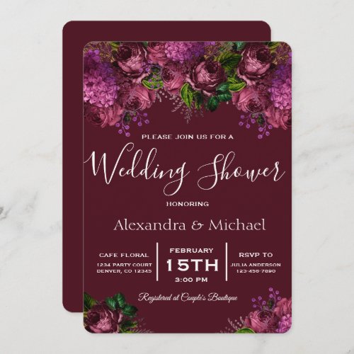 Couples Shower Floral Marsala Burgundy Invitation