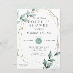 Couple's Shower Grayed Jade Green Botanical Invitation