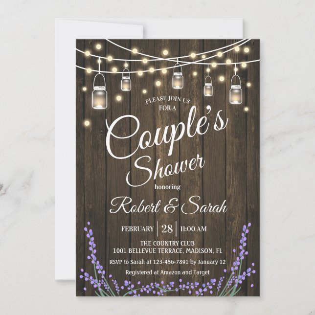 Couple's Shower - Lavender Rustic Wood Invitation (Front)