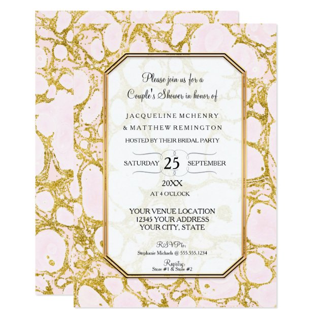 Couples Shower Marbled Marble Paper Rose Gold Pink Invitation
