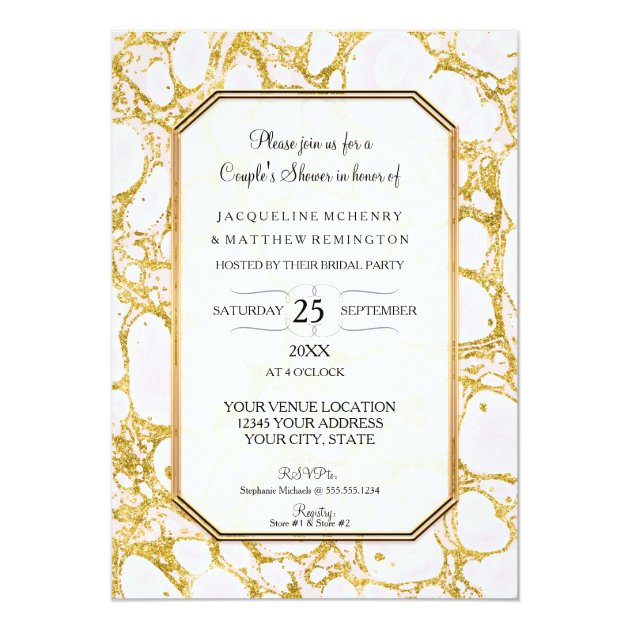 Couples Shower Marbled Marble Paper Rose Gold Pink Invitation