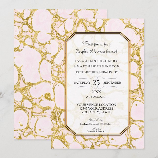 Couples Shower Marbled Marble Paper Rose Gold Pink Invitation (Front/Back)