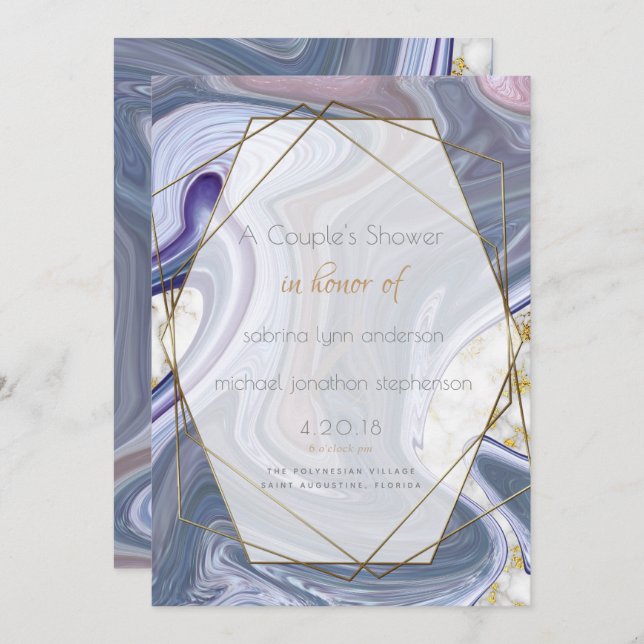 Couple's Shower Marbleized Purple Rose Agate Invitation (Front/Back)