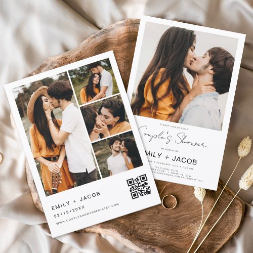 Couples Shower Minimalist Photo QR code White Invitation