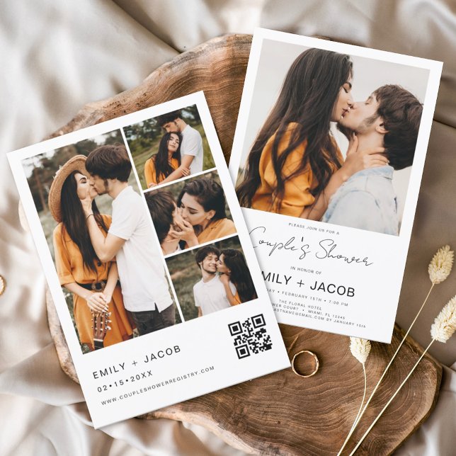 Couple's Shower Minimalist Photo QR code White Invitation (Creator Uploaded)