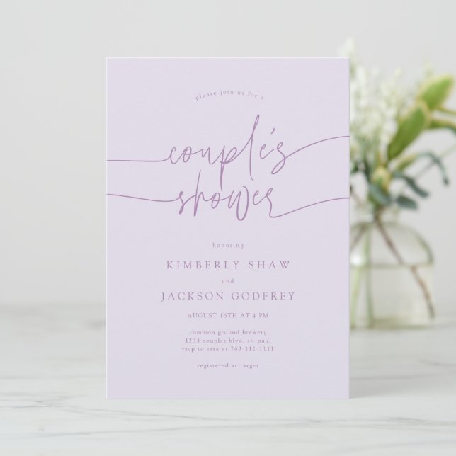Couple's Shower Minimalist Script Lilac Invitation (Standing Front)