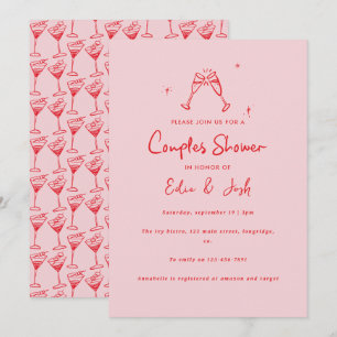 Couples shower modern pink red elegant handwritten invitation
