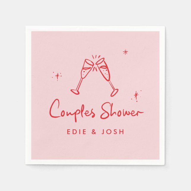 Couples shower modern pink red elegant handwritten napkins (Front)