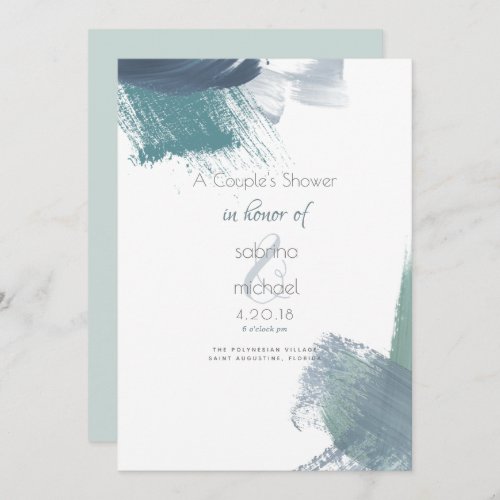 Couples Shower  Modern Teal Brushstrokes Invitation