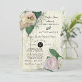 Couples Shower Modern Vintage Pretty Floral Wood Invitation (Standing Front)