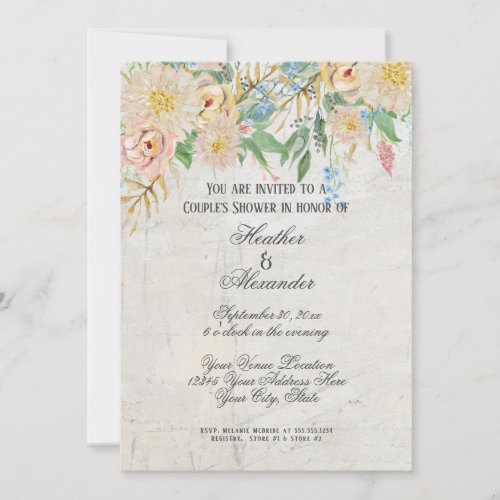 Couples Shower Modern Watercolor Floral Marble Invitation