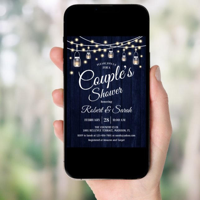 Couple's Shower - Navy Rustic Wood Invitation (Front Digital)