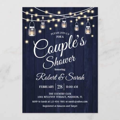 Couple's Shower - Navy Rustic Wood Invitation