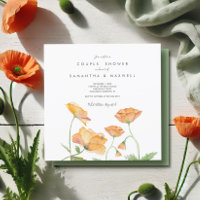 Couples Shower Orange Floral Watercolor Poppies