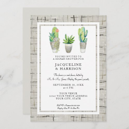 Couples Shower Painted Desert Succulent and Cactus Invitation