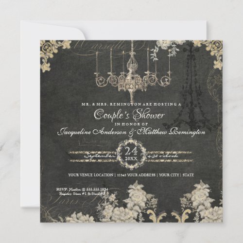 Couples Shower Paris Chalkboard Vintage Typography Invitation