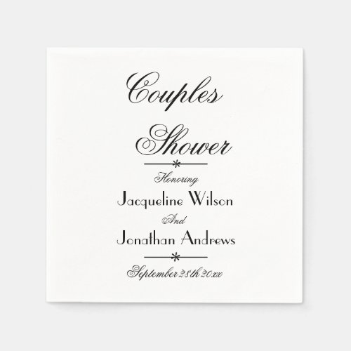 Couples Shower Party Elegant Script White Paper  Napkins