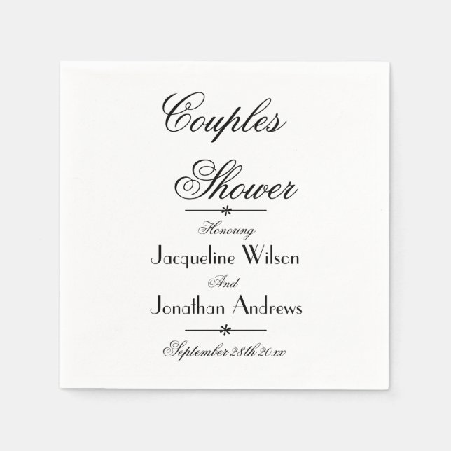 Couples Shower Party Elegant Script White Paper  Napkins (Front)