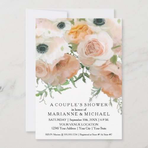 Couples Shower Pastel Petals Elegant Floral Invitation