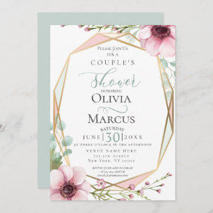 Couple's Shower   Pink Anemones and Foliage Invitation