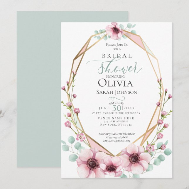 Couple's Shower | Pink Anemones and Foliage Invitation (Front/Back)