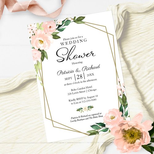  Couples Shower Pink Blush Floral Geometric Invitation