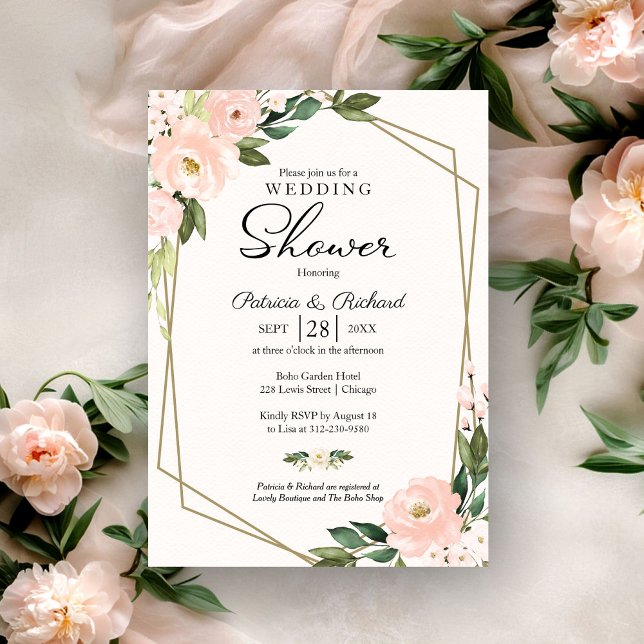  Couples Shower Pink Blush Floral Geometric Invitation (Creator Uploaded)