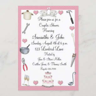 Couples Shower Pink Hearts Invitation