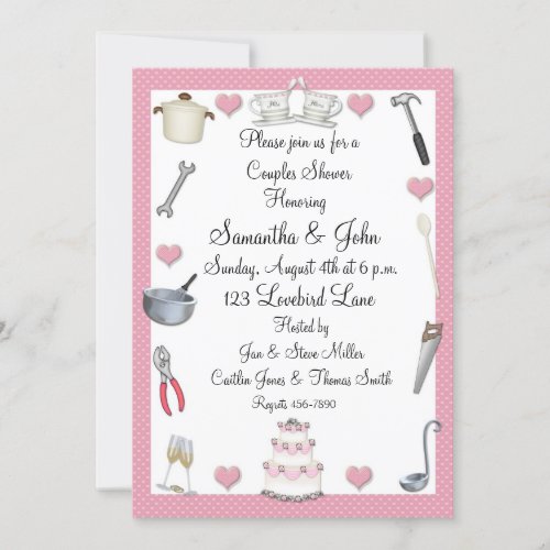 Couples Shower Pink Hearts Invitation