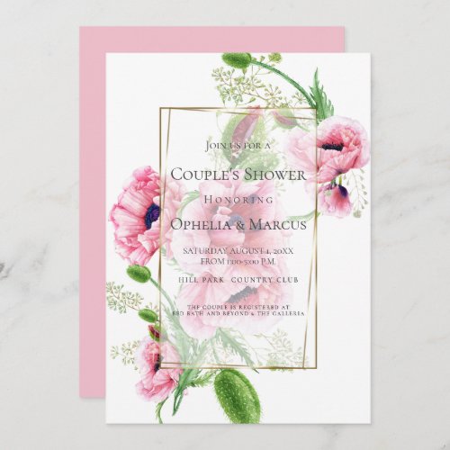 COUPLES SHOWER  Pink Poppy Bouquet Invitation