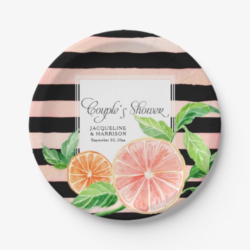 Couples Shower Pink Striped Citrus Orange Retro Paper Plates