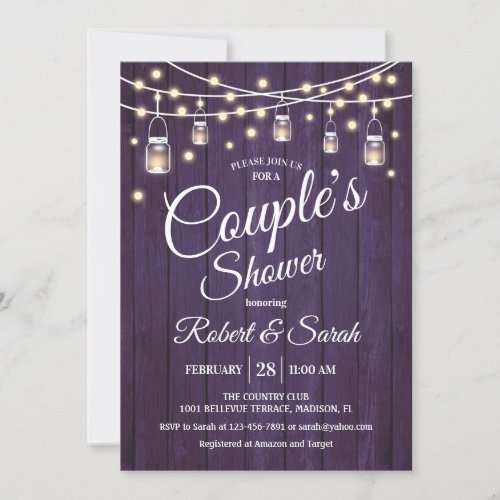 Couples Shower _ Purple Rustic Wood Invitation
