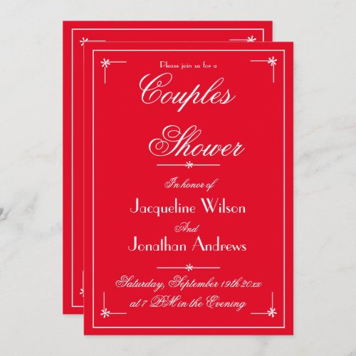 Couples Shower Romantic Red Custom Name Email RSVP Invitation