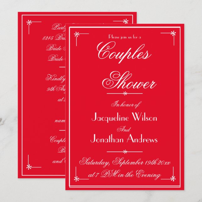 Couples Shower Romantic Red Names RSVP Shower  Invitation (Front/Back)