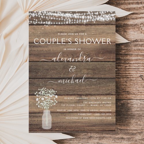 Couples Shower Rustic Babys Breath Farmhouse Invitation