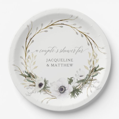 Couples Shower Rustic BOHO Wreath Anemone Wreath Paper Plates