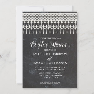 Couples Shower Rustic Chalkboard Lace Typography Invitation