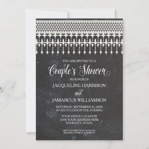 Couples Shower Rustic Chalkboard Lace Typography Invitation