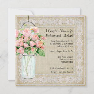 Couples Shower Rustic Country Mason Jar Roses Invitation