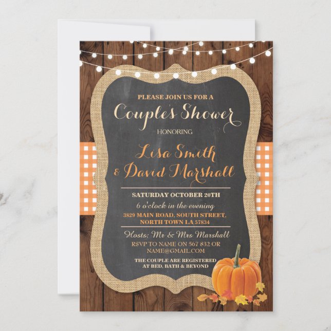 Couple's Shower Rustic Fall Pumpkin Invitation (Front)