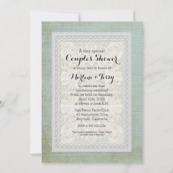 Couples Shower Rustic Lace W Aged Vintage Linen Invitation by VintageWeddings at Zazzle