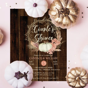 Couple's Shower - Rustic Pumpkin Pampas Wreath Invitation