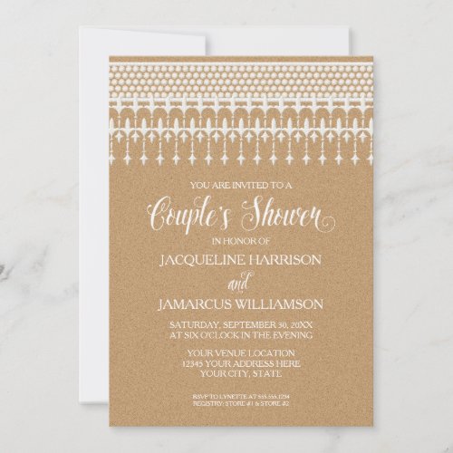 Couples Shower Rustic Vintage Lace Typography Invitation