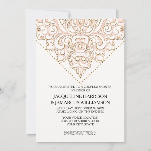 Couples Shower Rustic Wooden Board Lace Typography Invitation (Front)