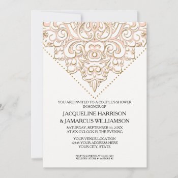 Couples Shower Rustic Wooden Board Lace Typography Invitation by EverythingWedding at Zazzle