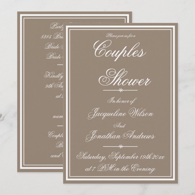 Couples Shower Simple Elegant RSVP Garden Party Invitation (Front/Back)